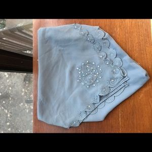 Steel Blue Scalloped Edge Scarf Wrap Shawl Sequin
